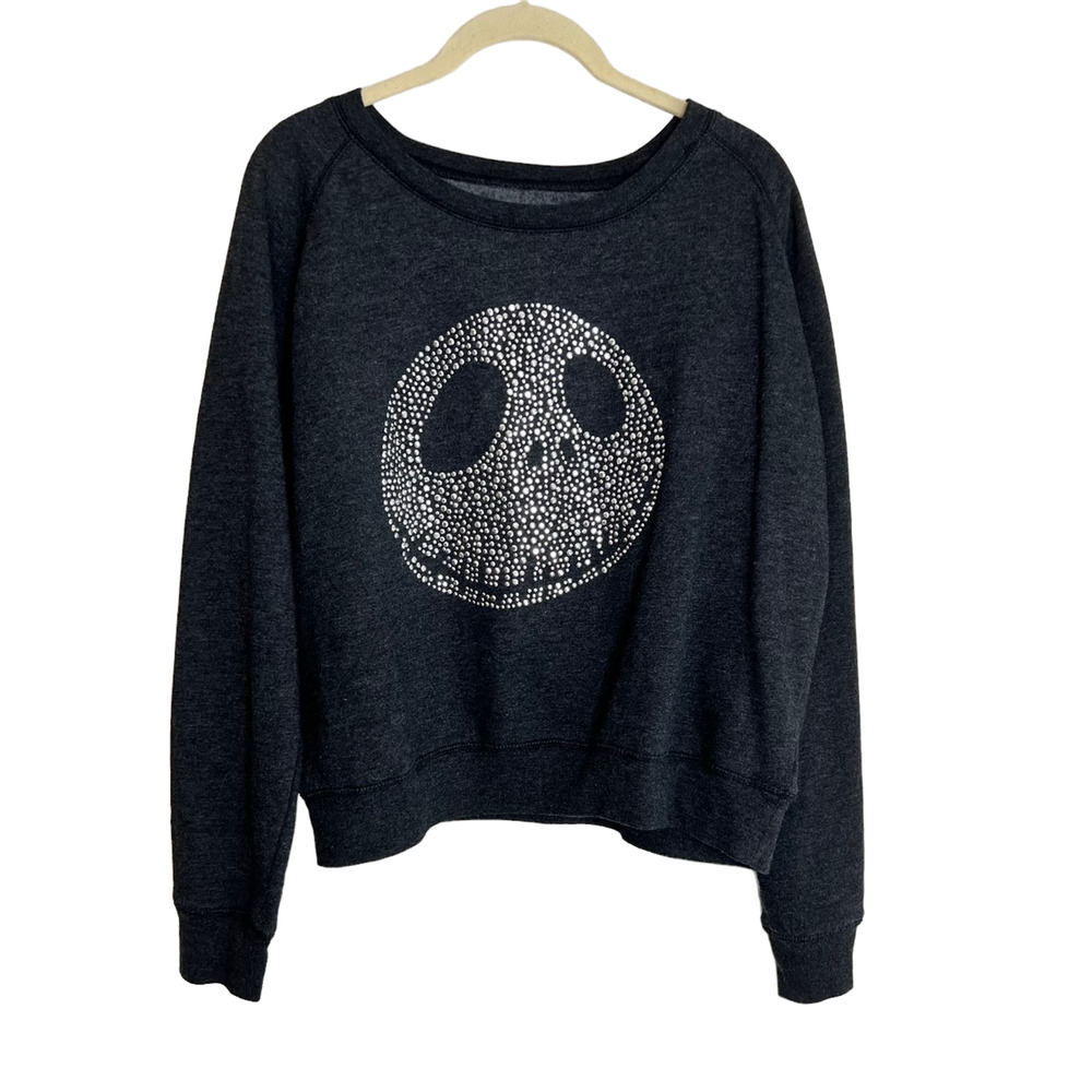 Disney Jack Skellington Womens Sweatshirt Size Large Gray Studded Skull